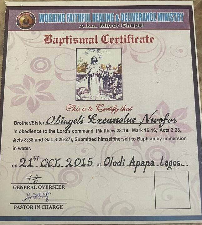 baptisimal certificate